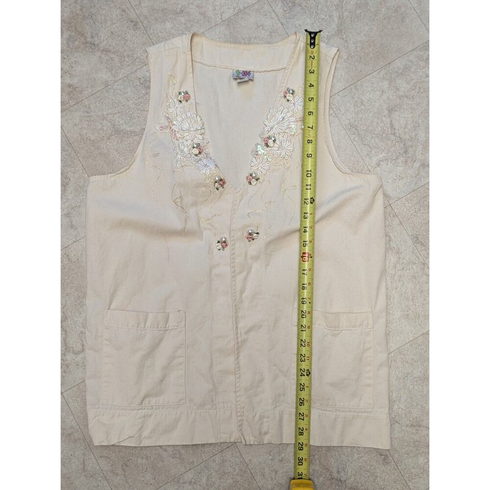 Vintage Cactus Ivory Shirt Vest Set Womens L Pearls Beads Embroidered Sequins - Picture 14 of 15